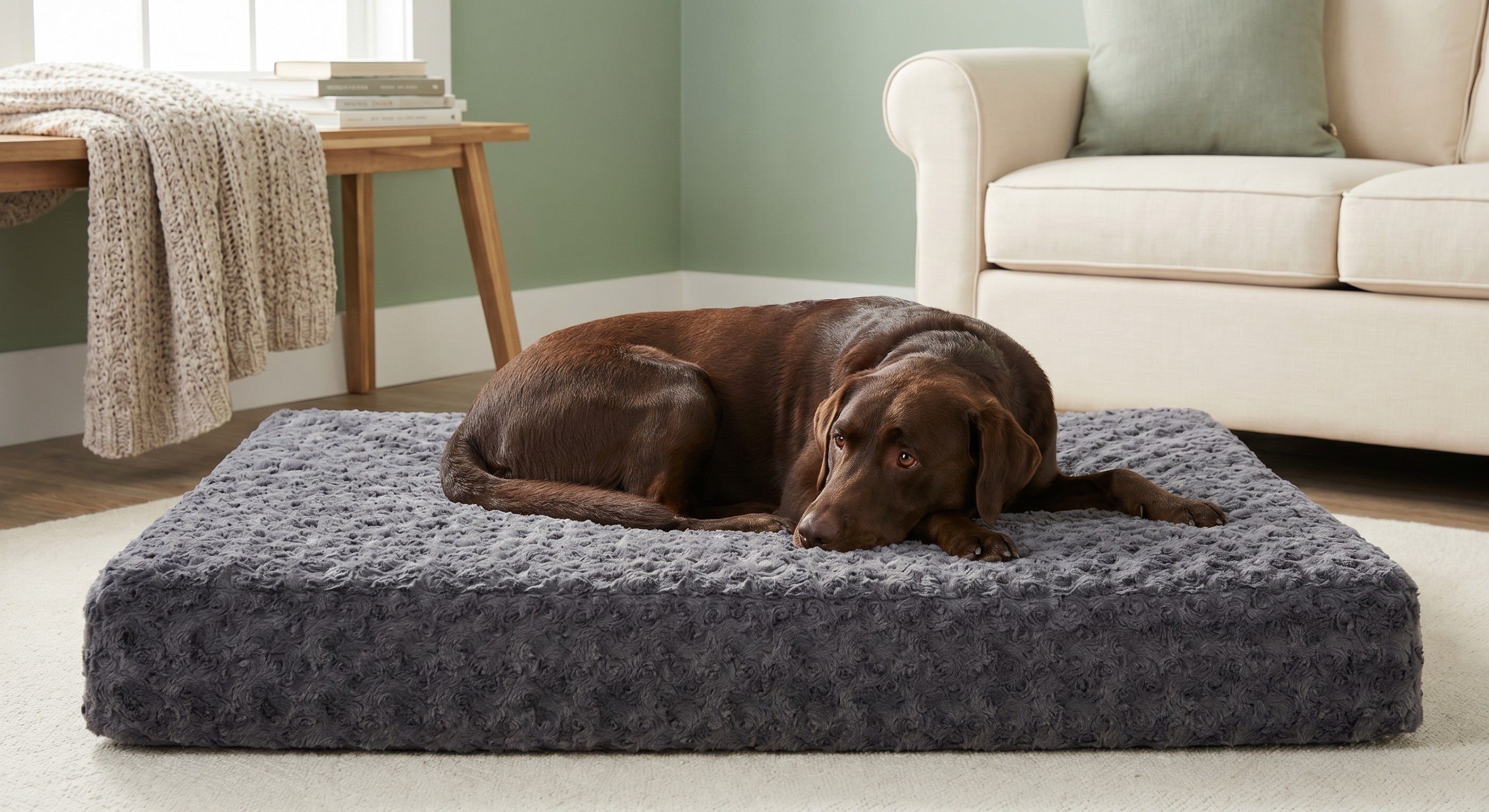 Labrador resting on the Loftpaw orthopedic dog bed